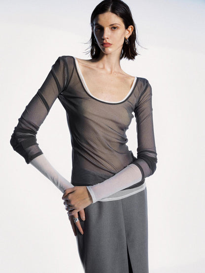 commonce net Reversible Sheer Ribbed Base Layer T-shirt