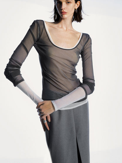 commonce net Reversible Sheer Ribbed Base Layer T-shirt