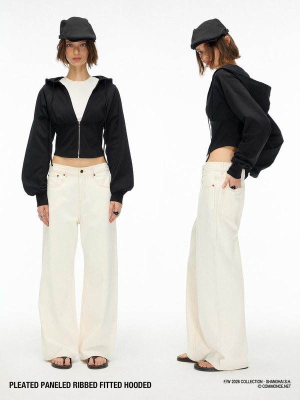 Ruched Split Drawstring Waist Cotton Blend Women's Zip-up Hoodies