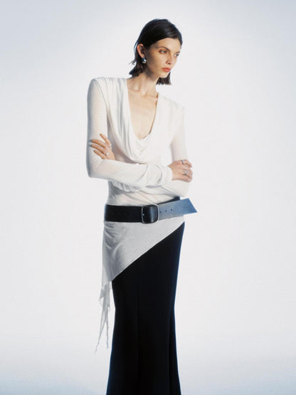 commonce net Ruched V-Neck Long Sleeve Tee