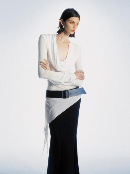 Ruched V-Neck Long Sleeve Tee