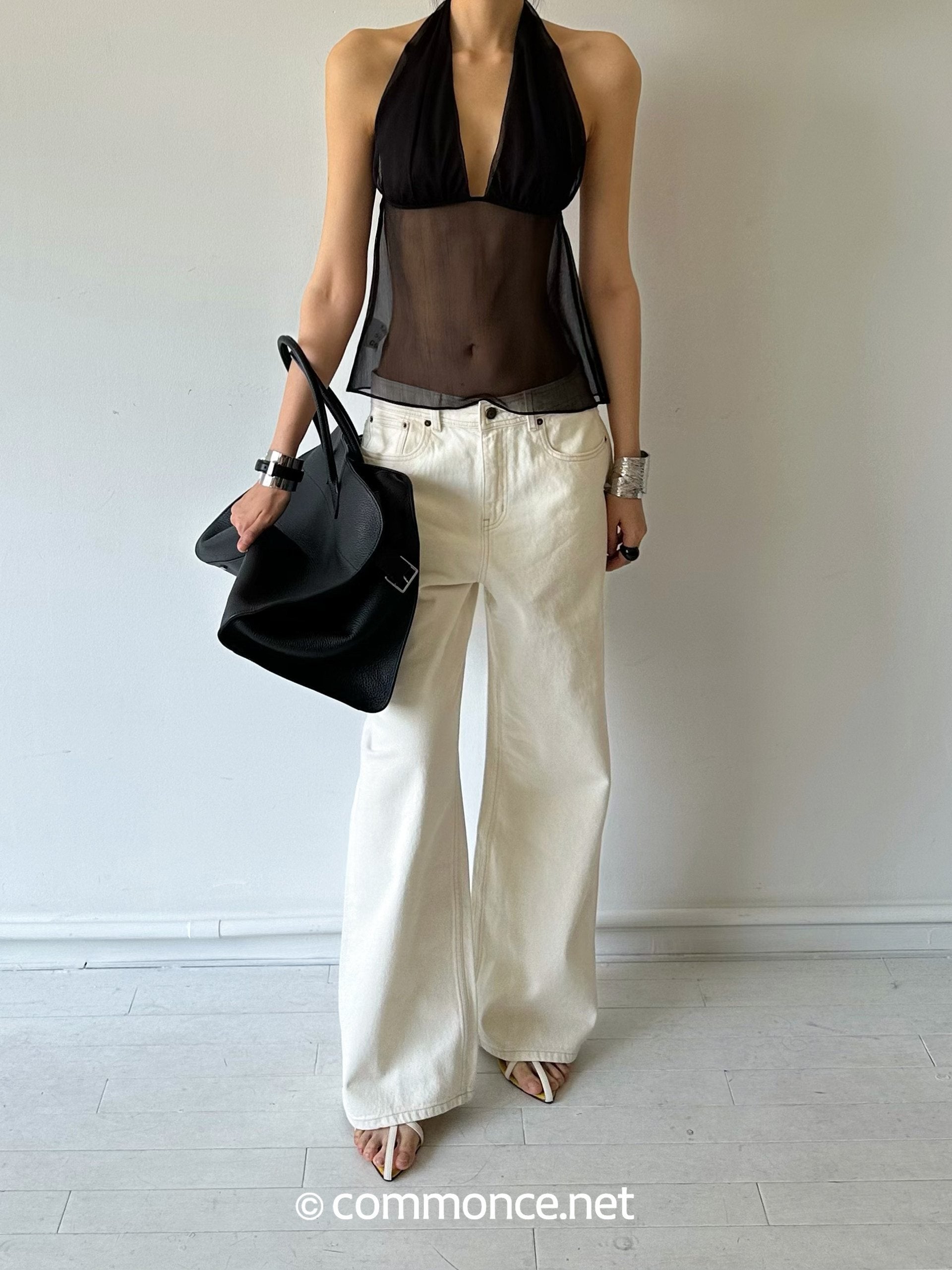 commonce_net_Semi_Sheer_Ruched_Deep_V_Bandeau_Loose_Fit_Women&