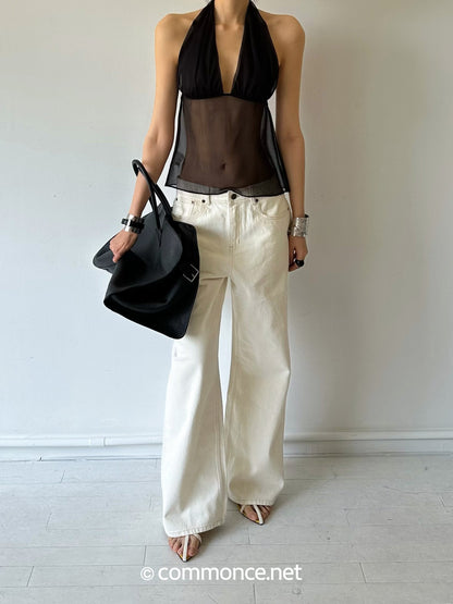 commonce_net_Semi_Sheer_Ruched_Deep_V_Bandeau_Loose_Fit_Women&