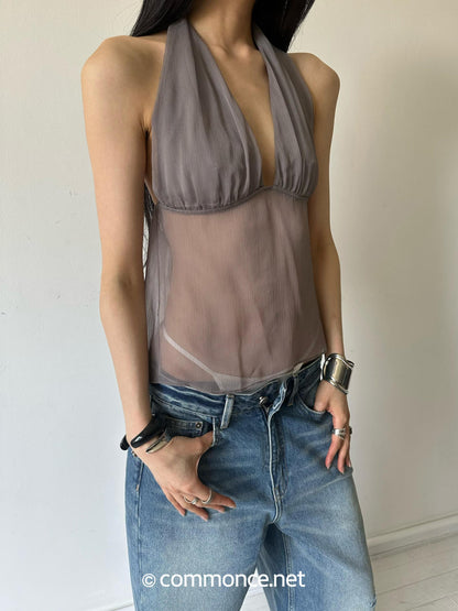 commonce_net_Semi_Sheer_Ruched_Deep_V_Bandeau_Loose_Fit_Women&
