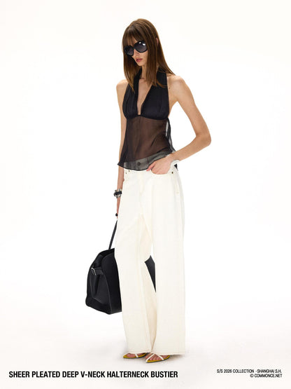 commonce net Semi Sheer Ruched Deep V Bandeau Loose Fit Women&