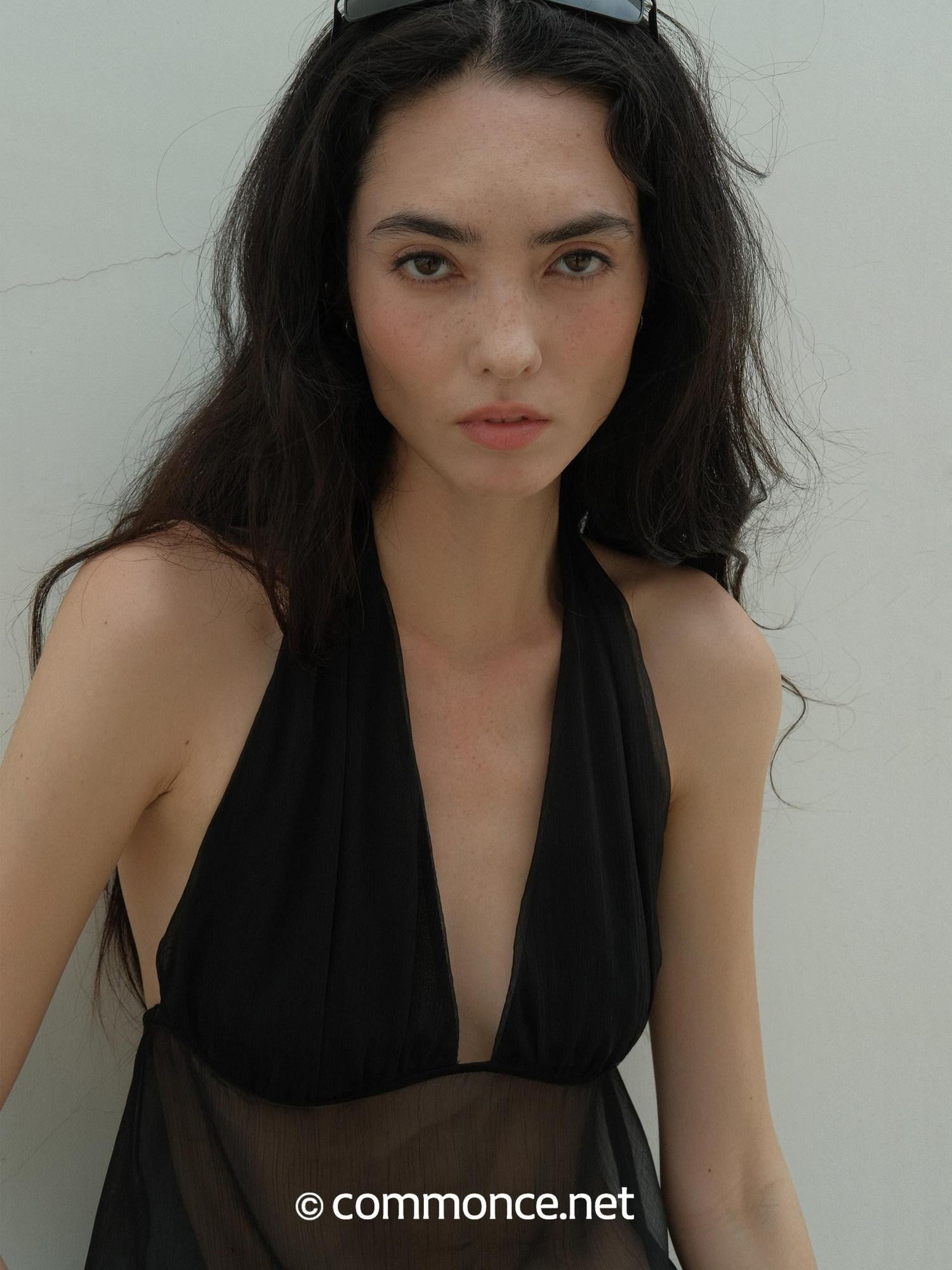 commonce net Semi Sheer Ruched Deep V Bandeau Loose Fit Women&