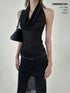 commonce_net_Sheer_Asymmetrical_Hem_Drawstring_Ruched_Draped_Women&
