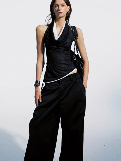 commonce net Sheer Asymmetrical Hem Drawstring Ruched Draped Women&