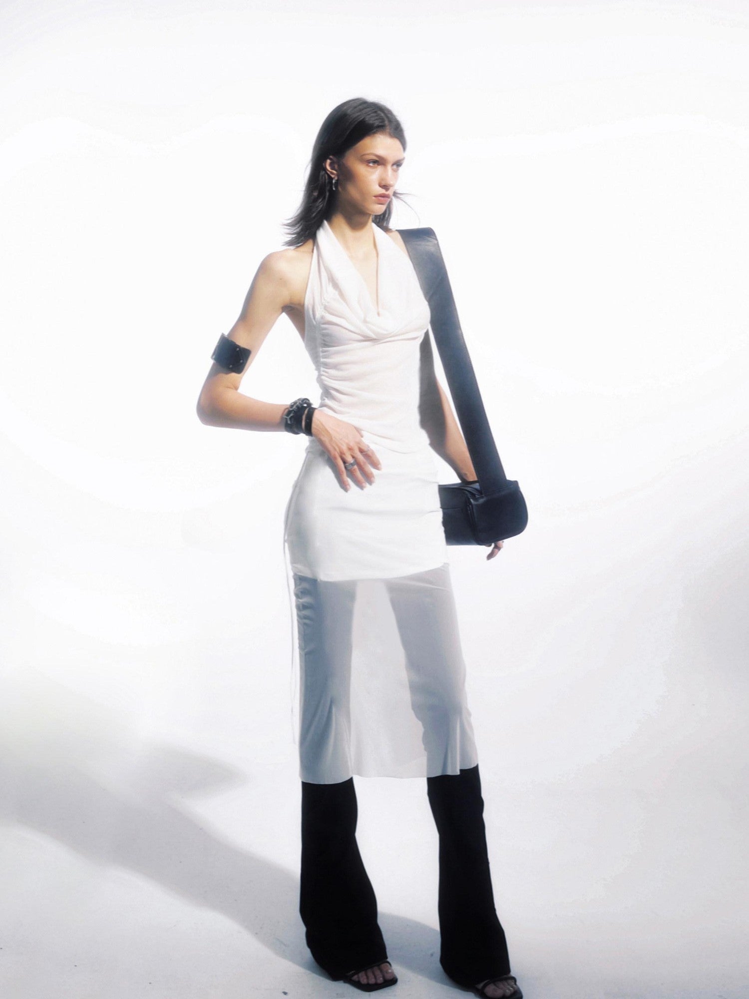 commonce net Sheer Asymmetrical Hem Drawstring Ruched Draped Women&
