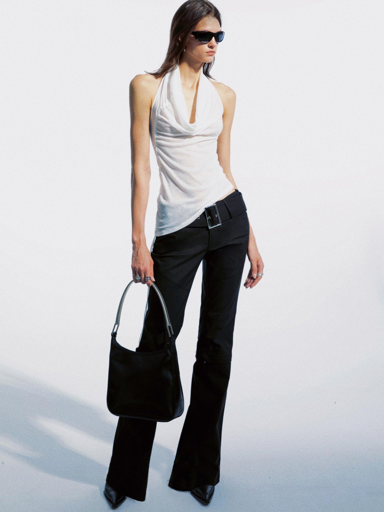 commonce net Sheer Asymmetrical Hem Drawstring Ruched Draped Women&
