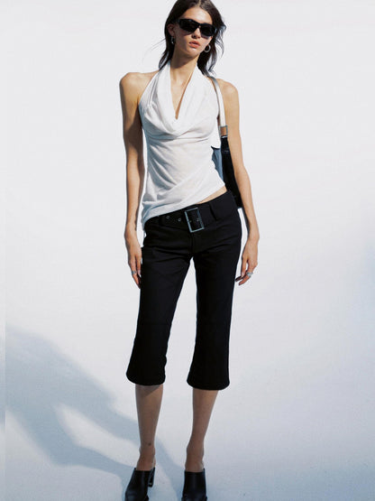 commonce net Sheer Asymmetrical Hem Drawstring Ruched Draped Women&