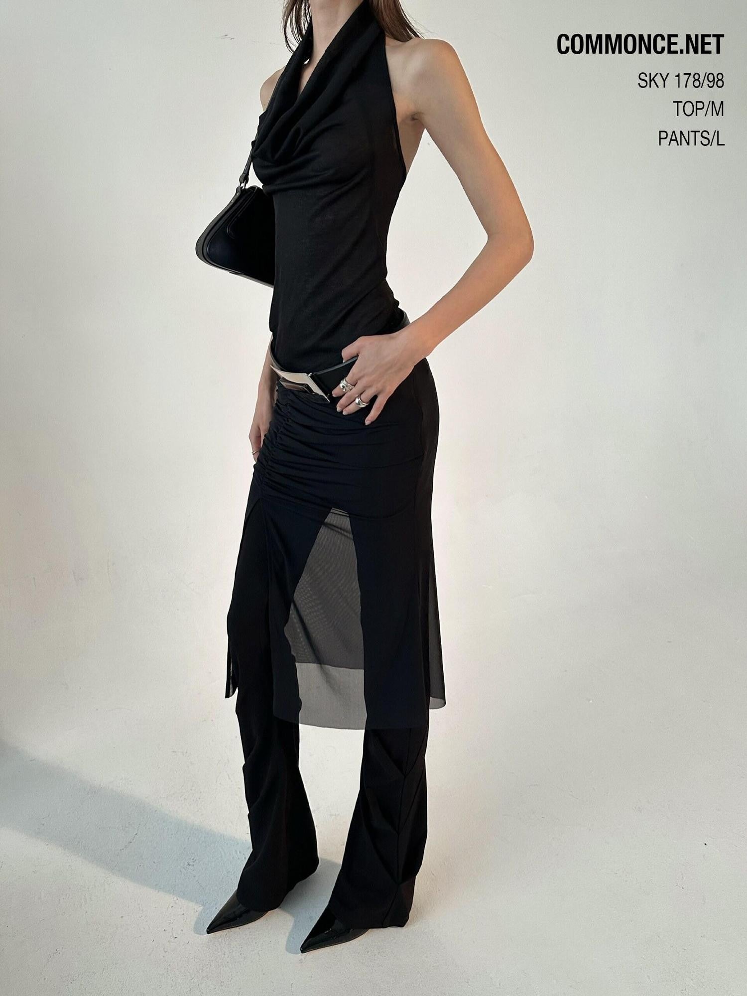 commonce net Sheer Asymmetrical Hem Drawstring Ruched Draped Women&