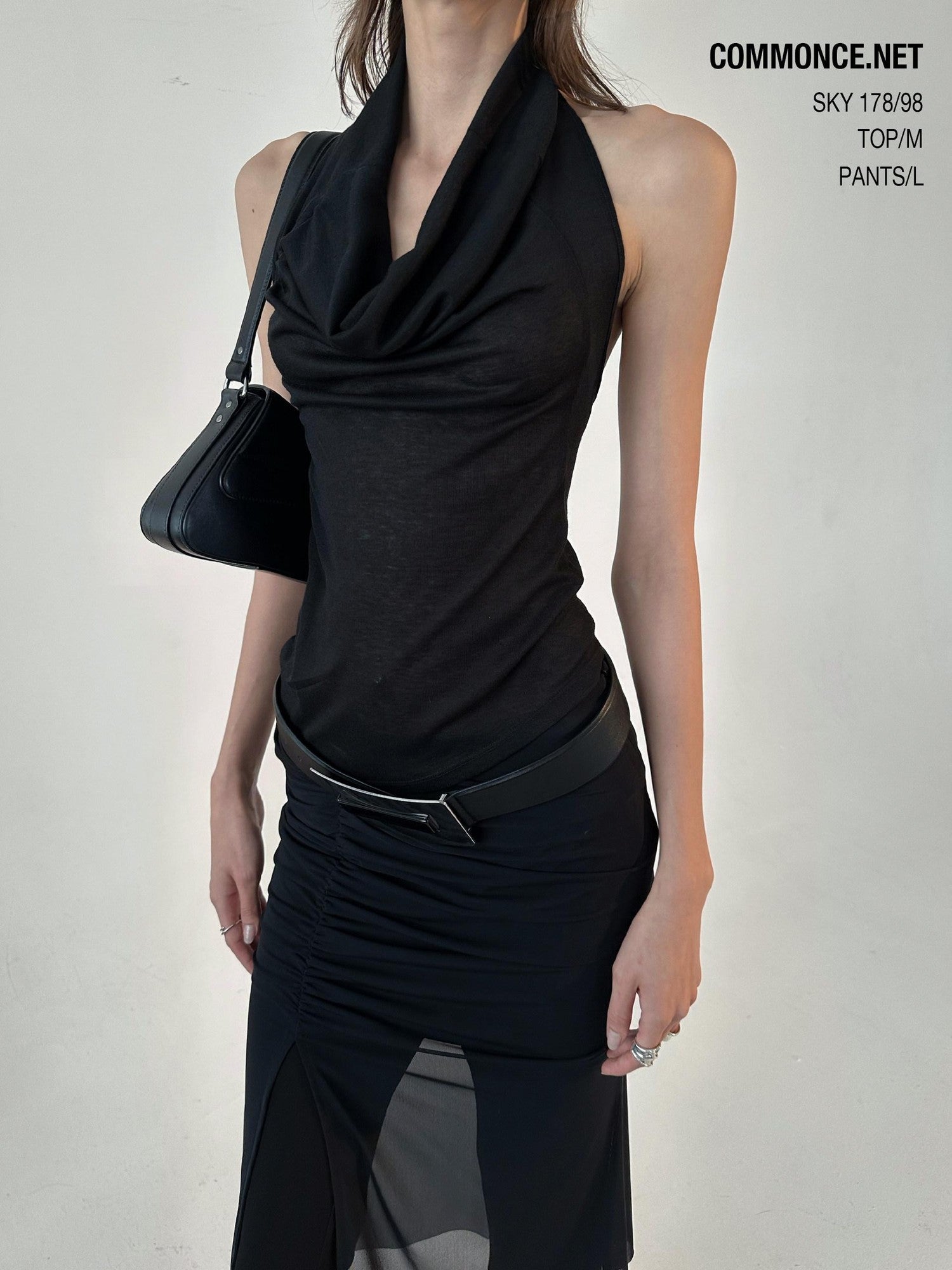commonce net Sheer Asymmetrical Hem Drawstring Ruched Draped Women&