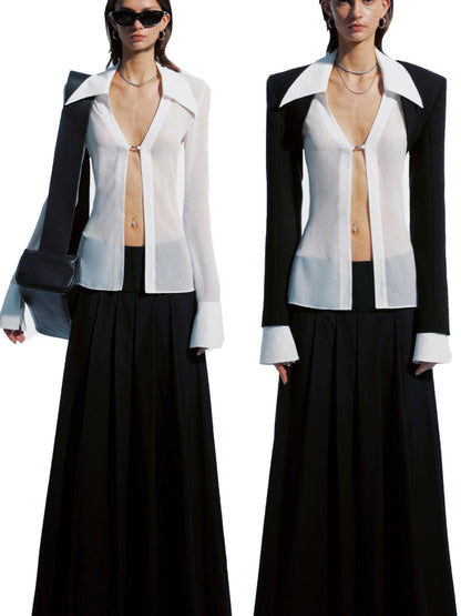 commonce net Sheer Clasp Waist Defining Metal Button Shirt