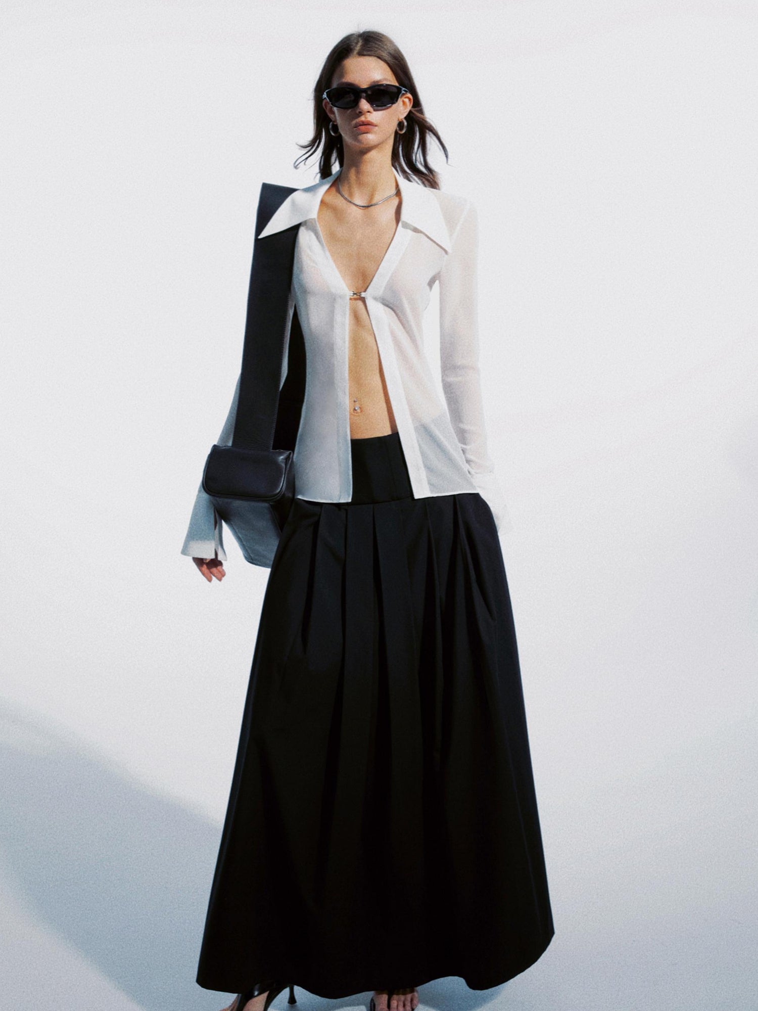 commonce net Sheer Clasp Waist Defining Metal Button Shirt