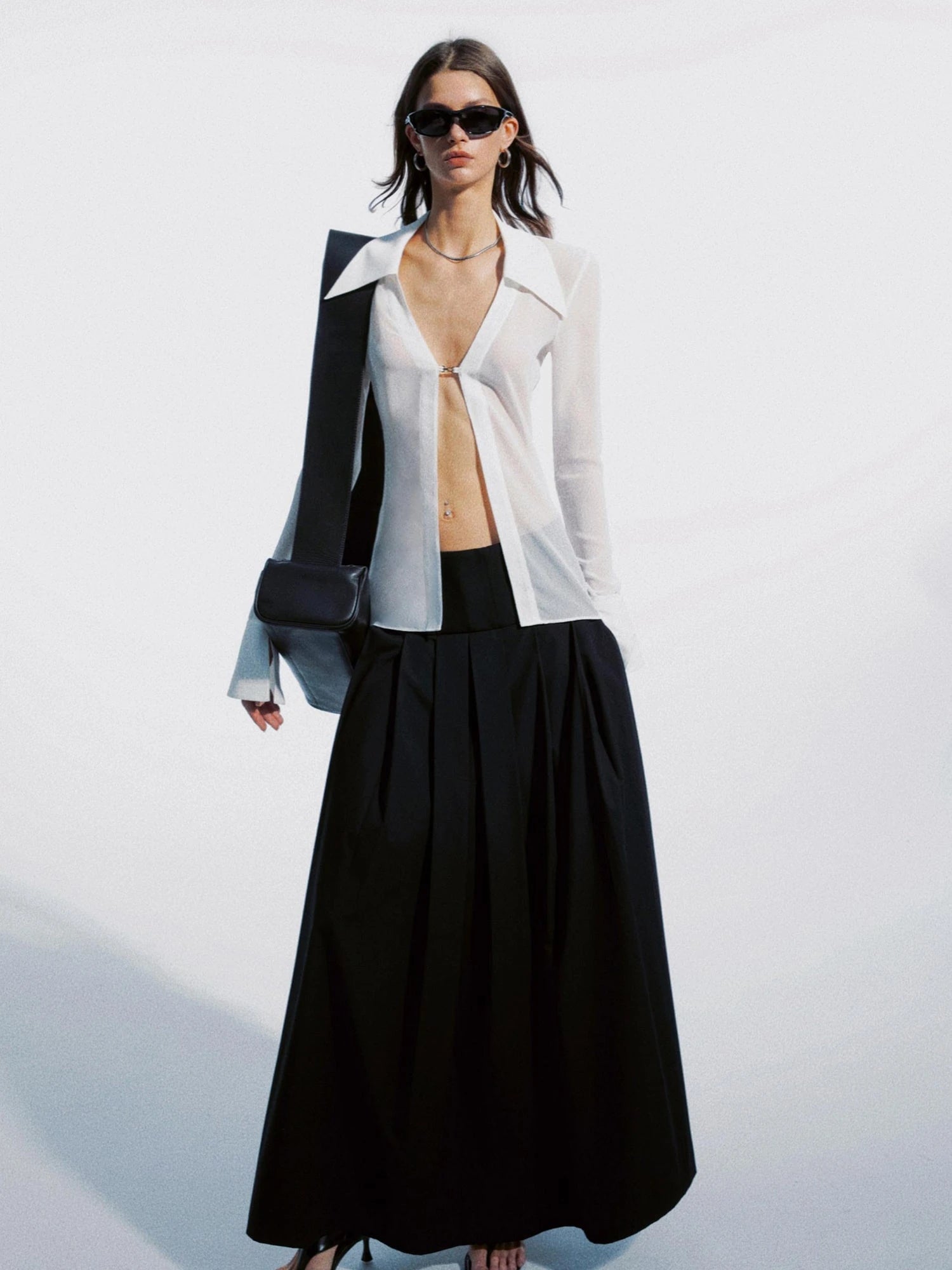 Sheer Clasp Waist Defining Metal Button Shirt