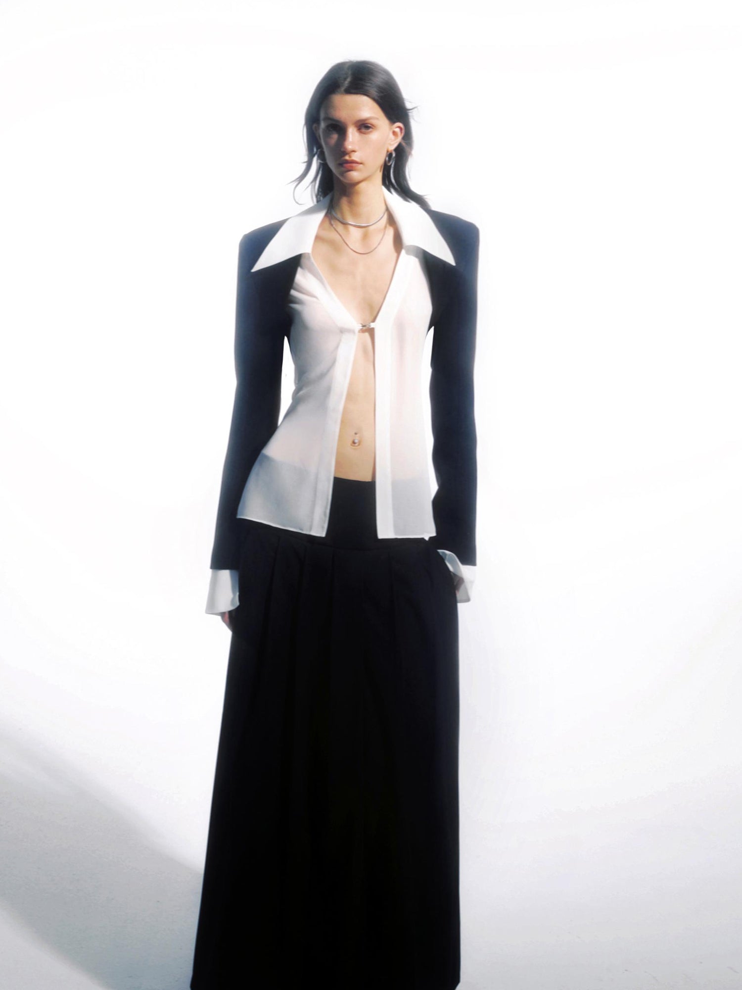 commonce net Sheer Clasp Waist Defining Metal Button Shirt