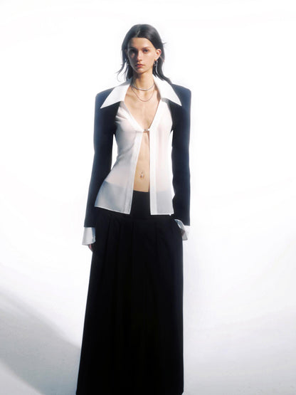 commonce net Sheer Clasp Waist Defining Metal Button Shirt