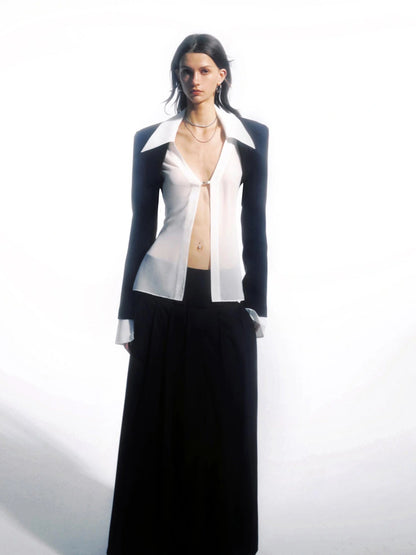 Sheer Clasp Waist Defining Metal Button Shirt