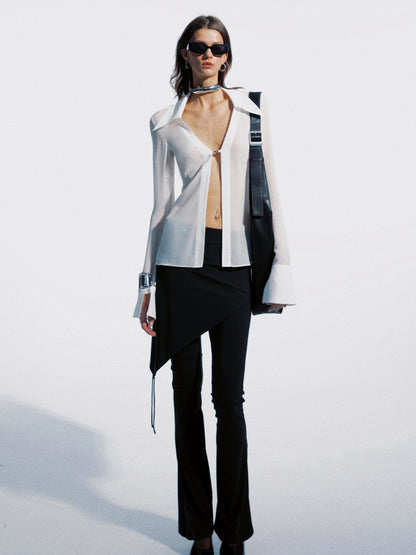 commonce net Sheer Clasp Waist Defining Metal Button Shirt