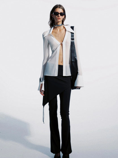 Sheer Clasp Waist Defining Metal Button Shirt