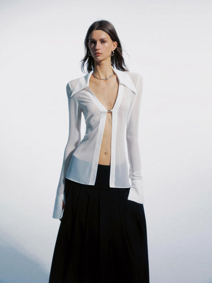 commonce net Sheer Clasp Waist Defining Metal Button Shirt