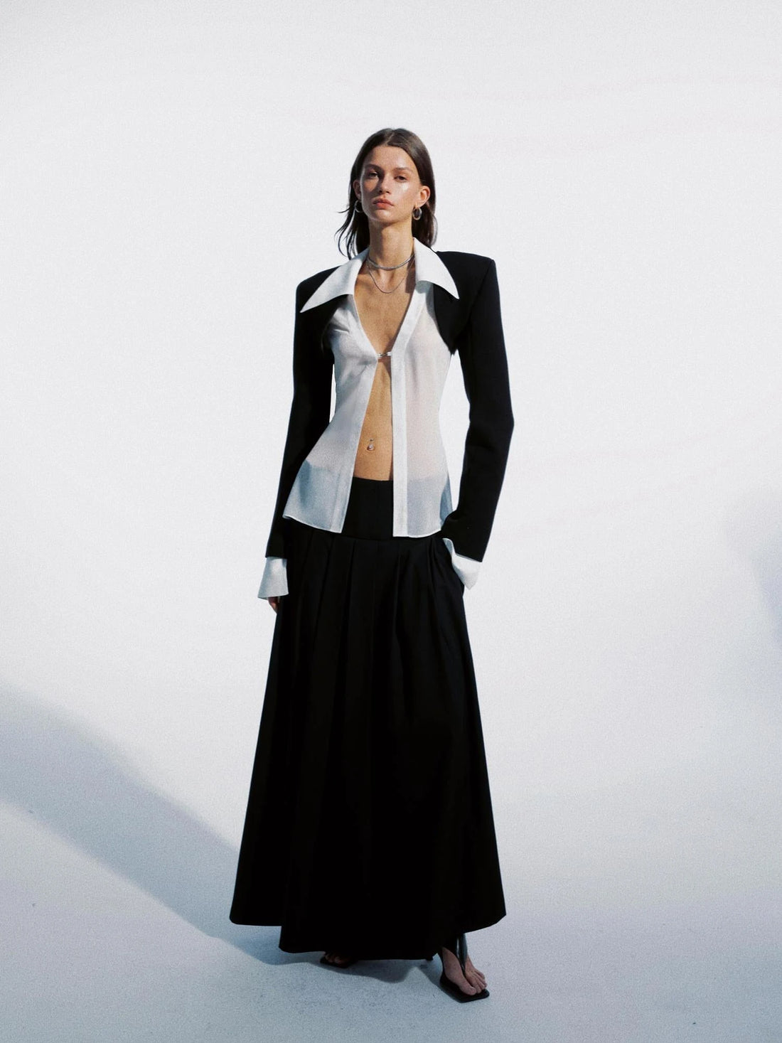 Sheer Clasp Waist Defining Metal Button Shirt