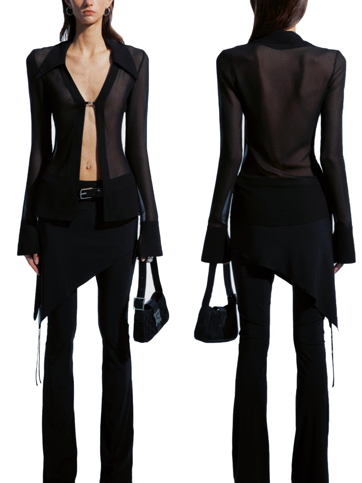 commonce net Sheer Clasp Waist Defining Metal Button Shirt