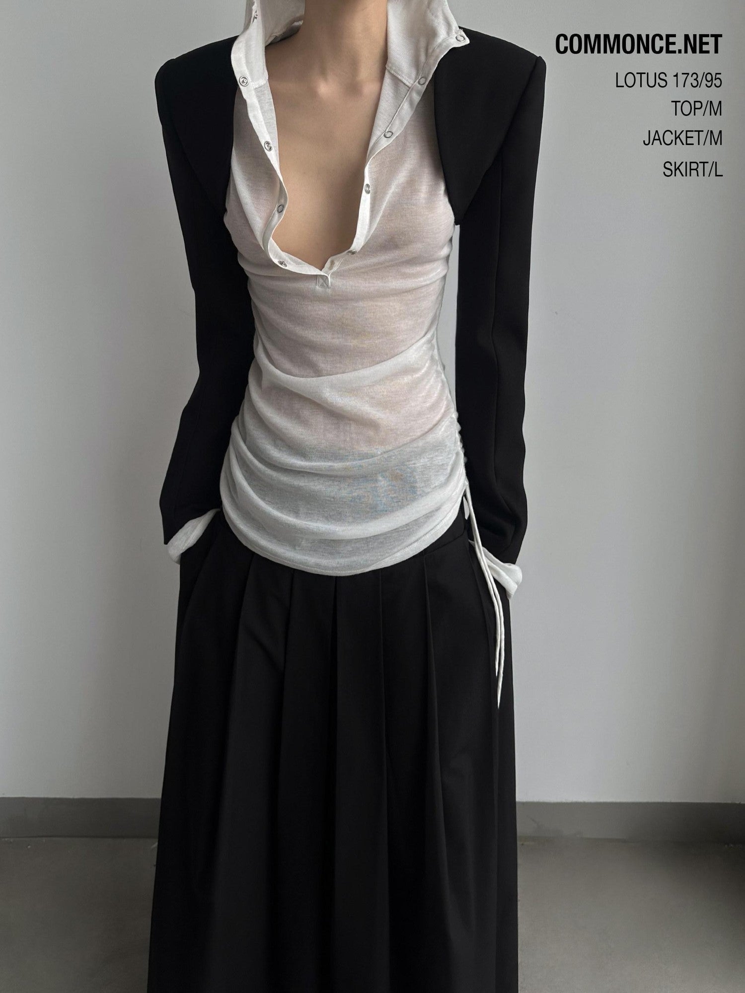 commonce net Sheer Ruched Drawstring Hooded Mockneck Women&