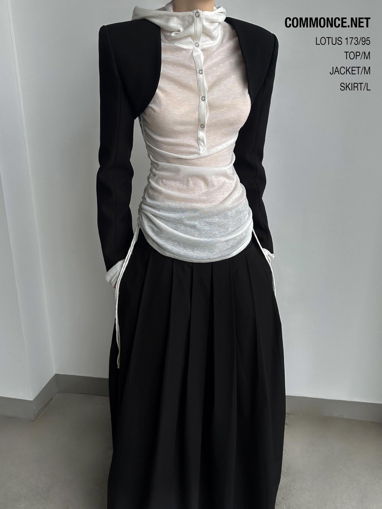 commonce net Sheer Ruched Drawstring Hooded Mockneck Women&