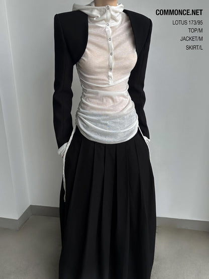 commonce net Sheer Ruched Drawstring Hooded Mockneck Women&