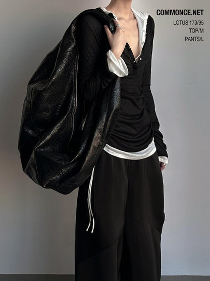 commonce net Sheer Ruched Drawstring Hooded Mockneck Women&