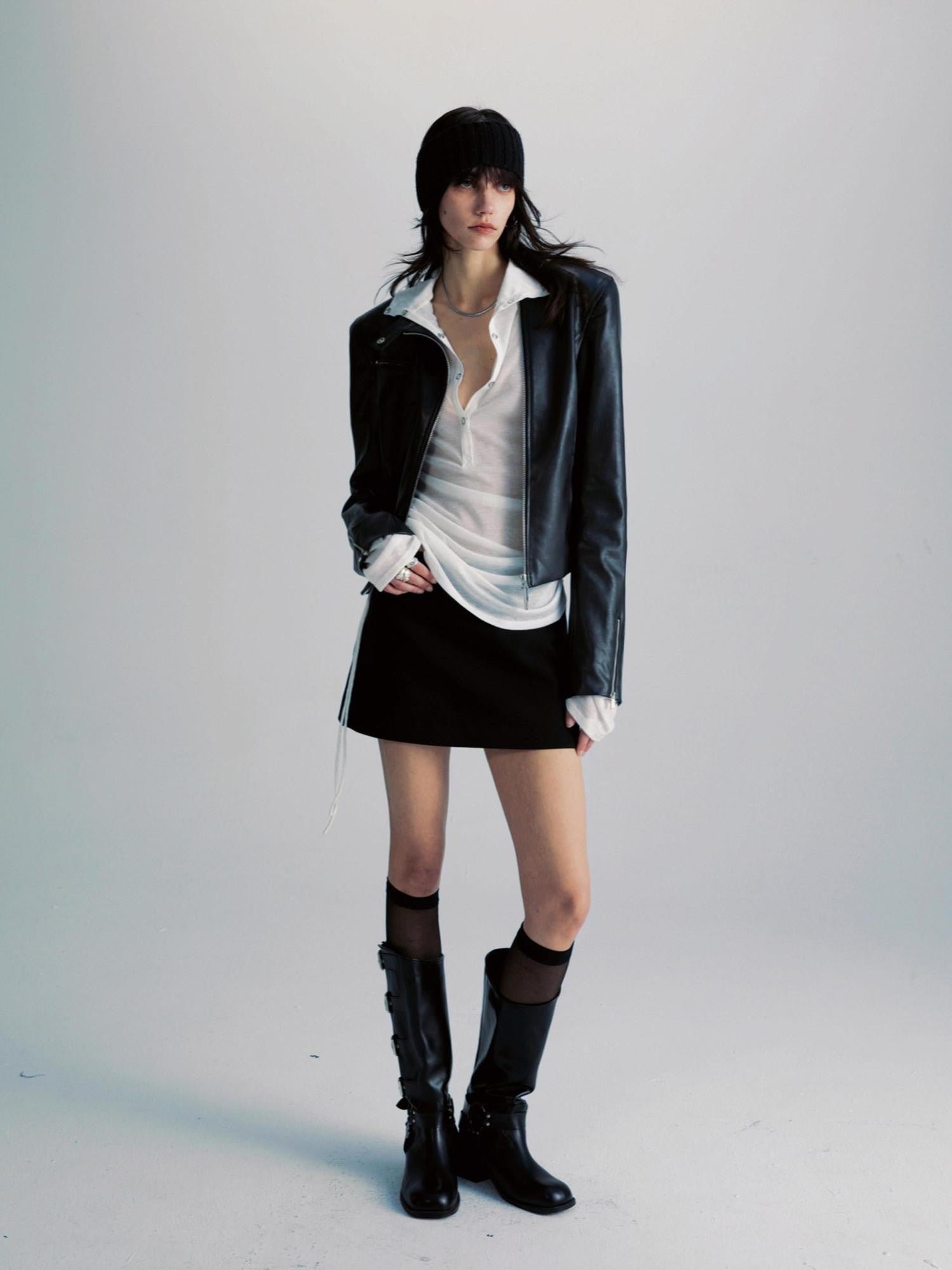 commonce net Sheer Ruched Drawstring Hooded Mockneck Women&