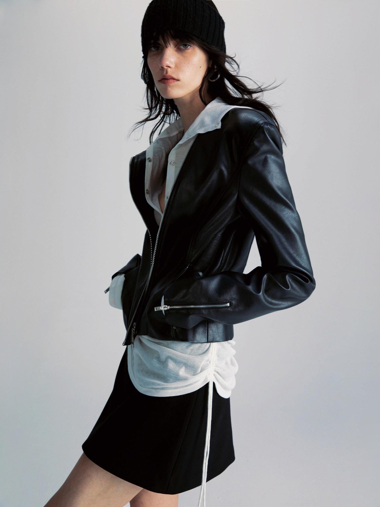 commonce net Sheer Ruched Drawstring Hooded Mockneck Women&