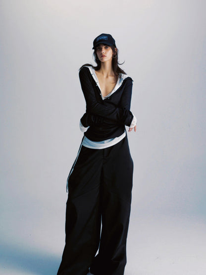 commonce net Sheer Ruched Drawstring Hooded Mockneck Women&