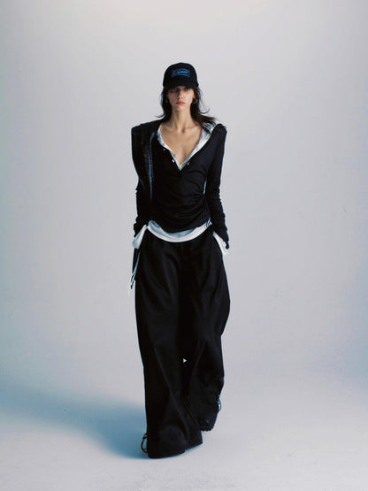 commonce net Sheer Ruched Drawstring Hooded Mockneck Women&