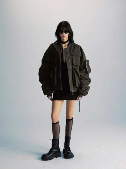 commonce net Sheer Ruched Drawstring Hooded Mockneck Women&