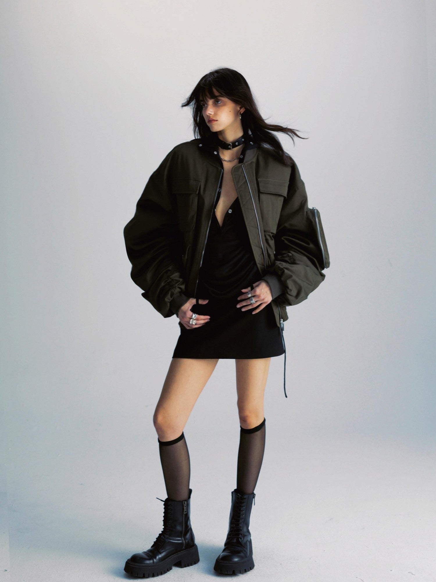 commonce net Sheer Ruched Drawstring Hooded Mockneck Women&