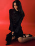 commonce net Sheer Ruched Stacked Collar Long Sleeve Mid Length Women&