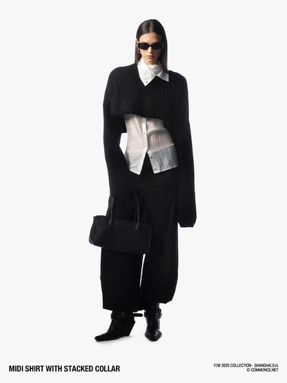 commonce net Sheer Ruched Stacked Collar Long Sleeve Mid Length Women&