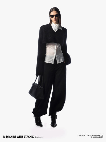 commonce net Sheer Ruched Stacked Collar Long Sleeve Mid Length Women&