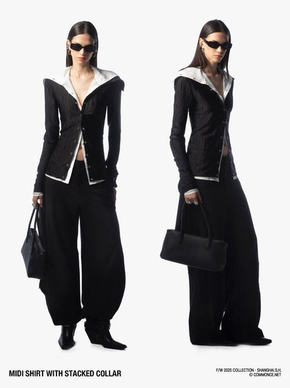 commonce net Sheer Ruched Stacked Collar Long Sleeve Mid Length Women&