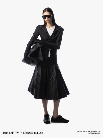 commonce net Sheer Ruched Stacked Collar Long Sleeve Mid Length Women&