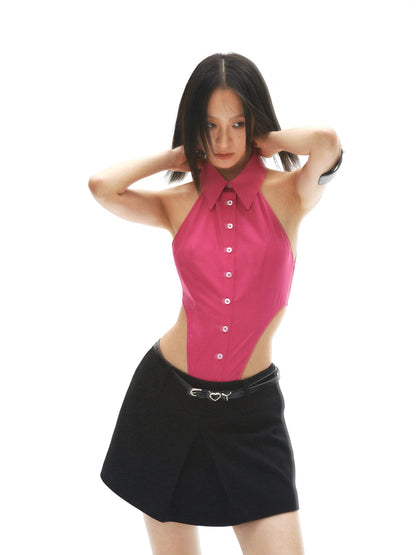 commonce net Sleeveless Rose Pink Button Up Jumpsuit