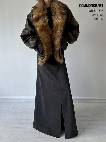 commonce net Solid Detachable Fur Collar Zip Front Women&