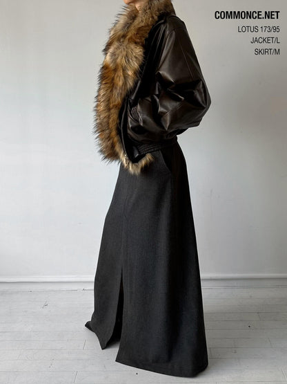 commonce net Solid Detachable Fur Collar Zip Front Women&