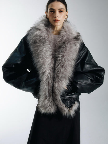 commonce net Solid Detachable Fur Collar Zip Front Women&