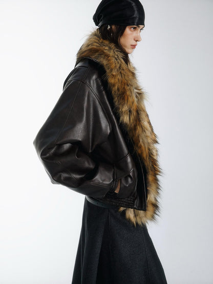 commonce net Solid Detachable Fur Collar Zip Front Women&