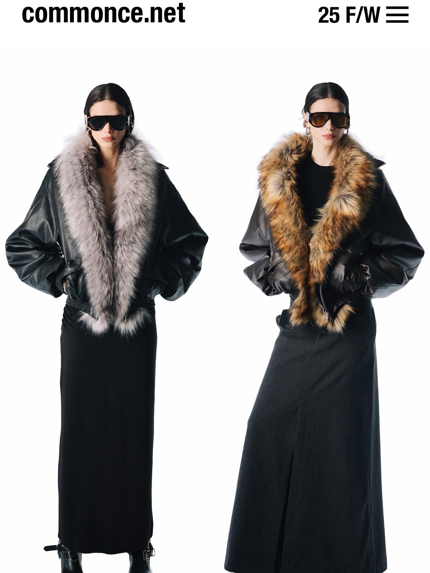 commonce net Solid Detachable Fur Collar Zip Front Women&