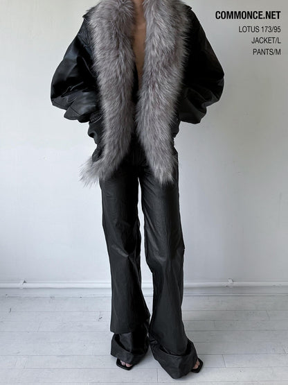 commonce net Solid Detachable Fur Collar Zip Front Women&